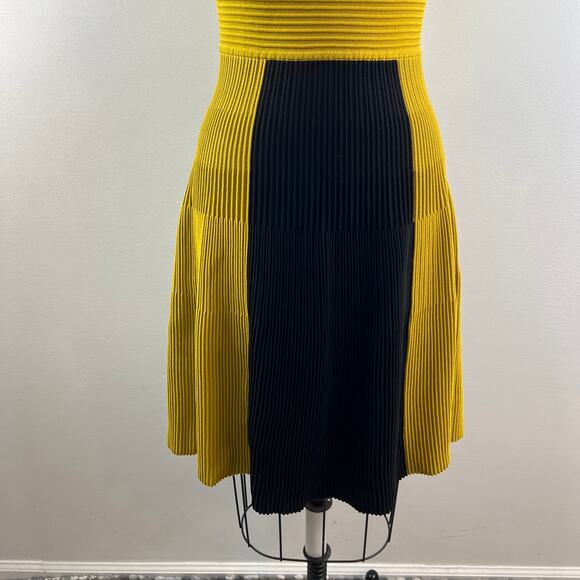 Calvin Klein Mustard Yellow Black Fit Flare Dress Size S? Small NEW - Picture 3 of 7